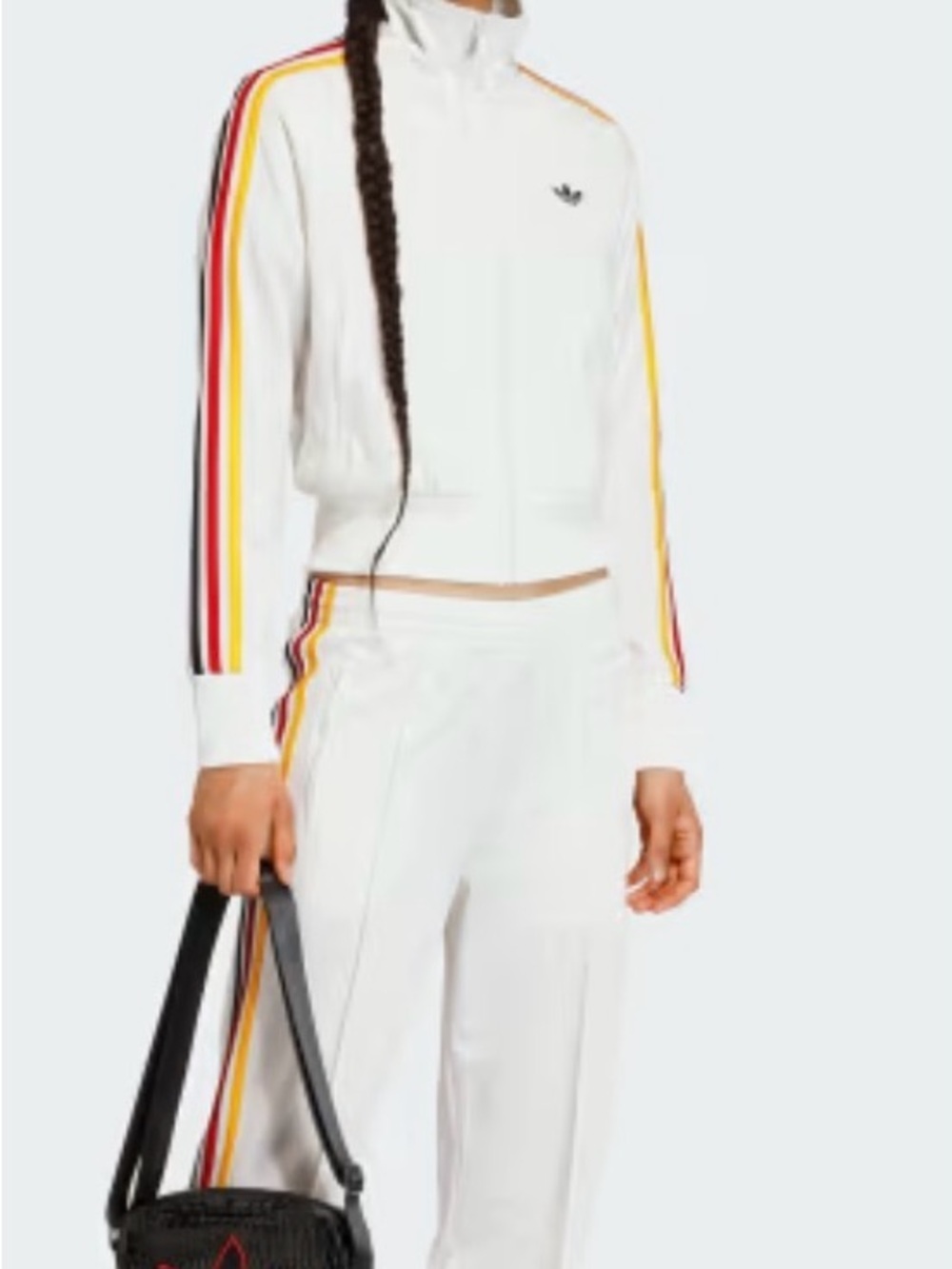 adidas White Track jacket  with Red, Yellow and Black Side Stripes